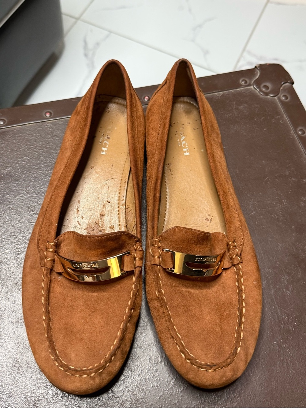 Coach Brown Suede Loafers with Gold Accent